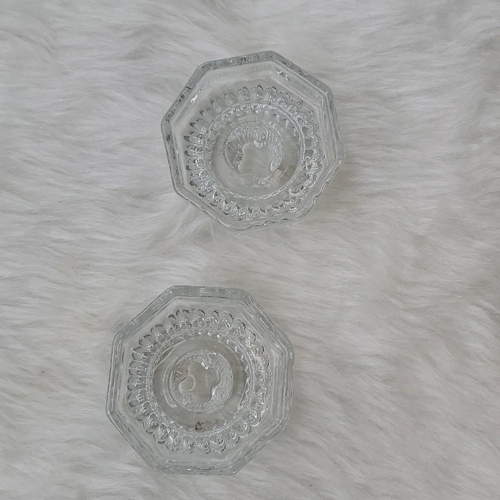 SET‎ OF TWO Clear Crystal Like Glass Dinner Romantic Taper Candlestick Holders